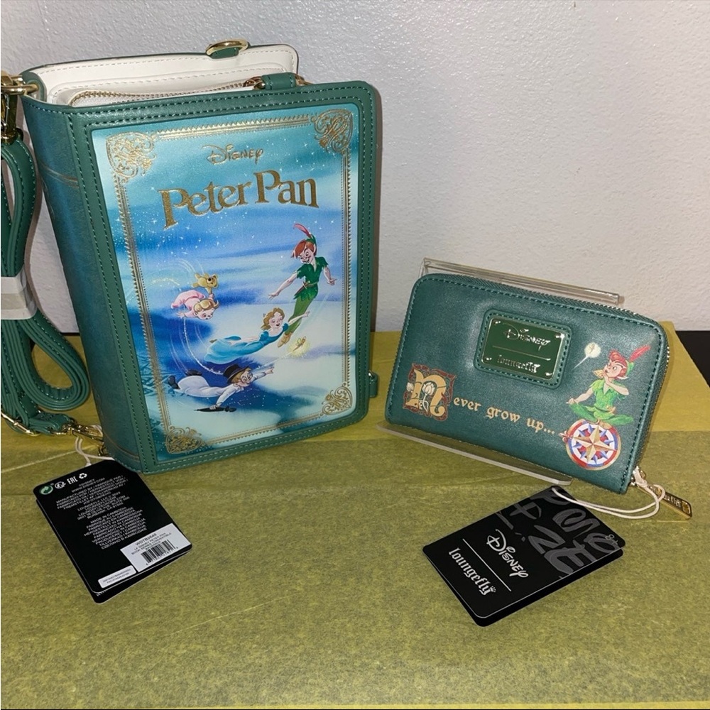 Loungefly Disney Peter Pan Book Series Convertible Crossbody Backpack and Wallet - Picture 2 of 16